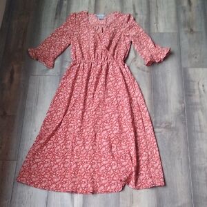 Floral Long Sleeve Dress - Red